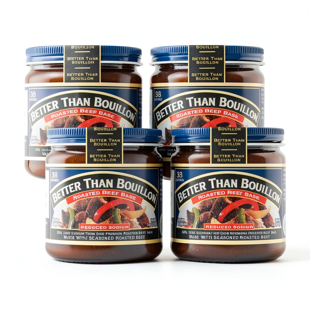 Better Than Bouillon Reduced Sodium Beef Base jar on a kitchen counter
