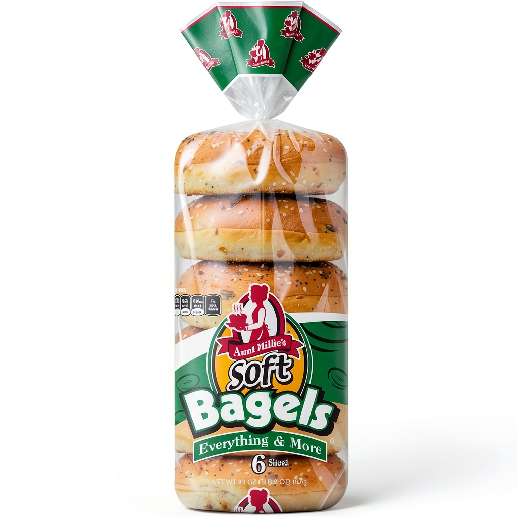 Aunt Millie's Sesame Bagels displayed on a breakfast table